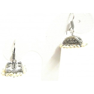 Silver Oxidized Earring - Hook Dangle Drop Tribal - Big Magic Box with Beads 3